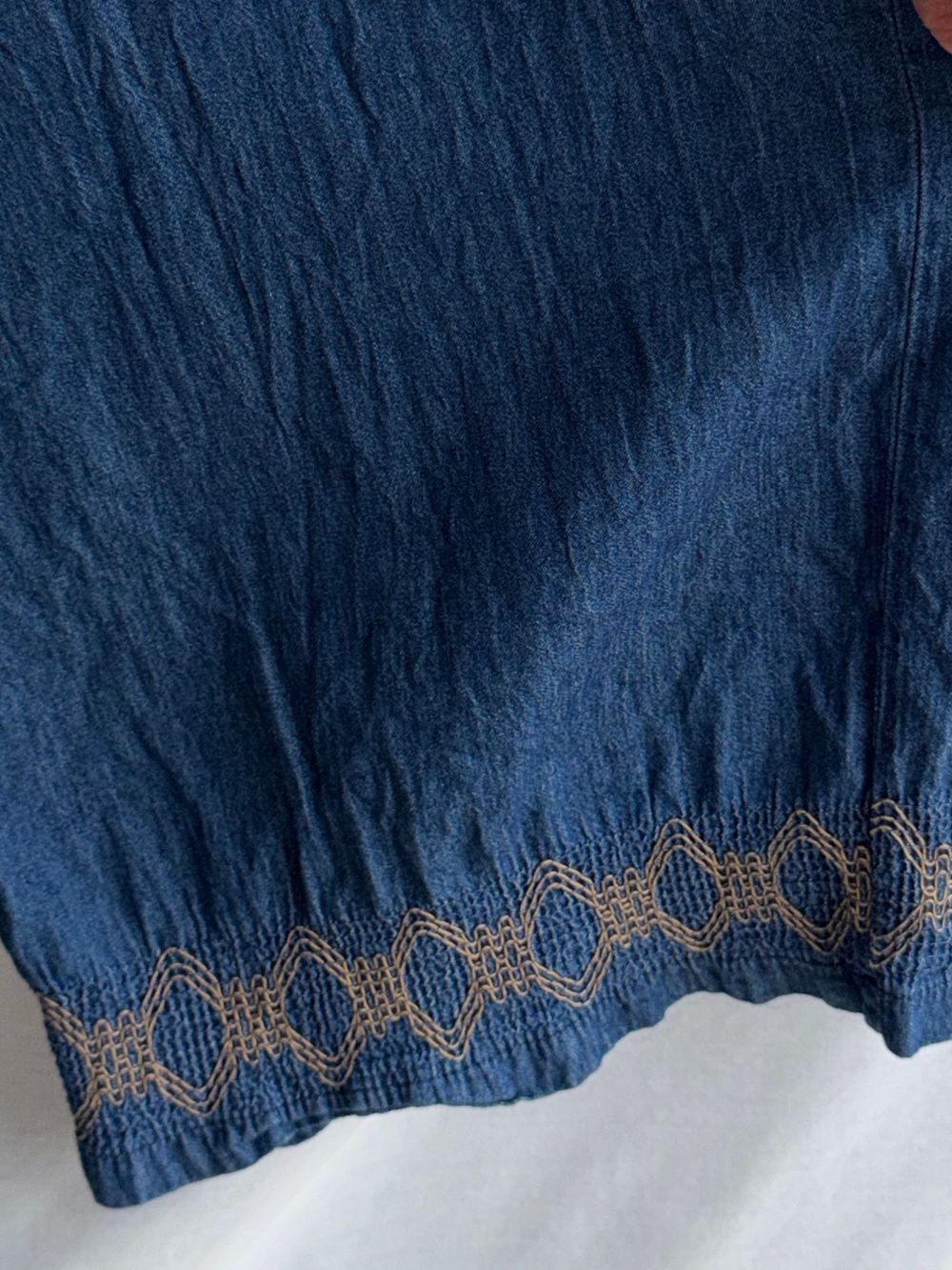 Indigo & Lace Chambray Smocked Wide Leg Jumpsuit Boho Cottagecore Pockets Medium - Picture 6 of 9